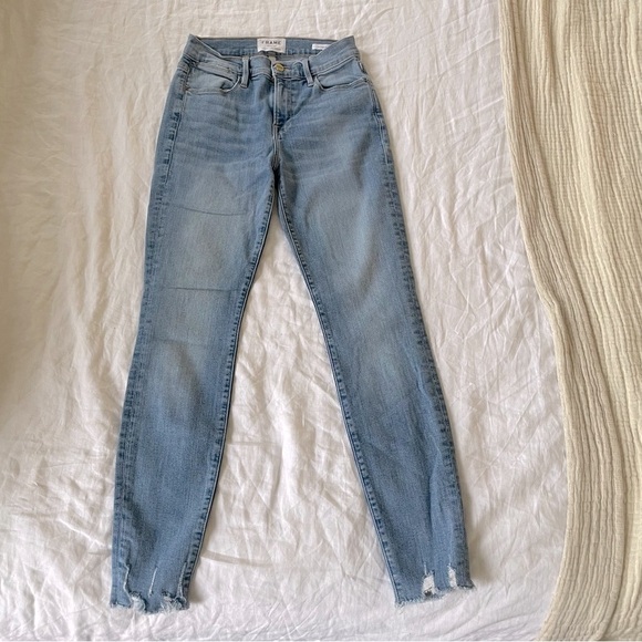 $225 Frame Light Wash Le High Skinny Raw Hem Jeans - Picture 1 of 7